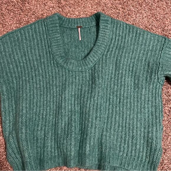 Free People Blue Bell Electric Teal Green Oversized Fuzzy Knit Sweater - Picture 7 of 11